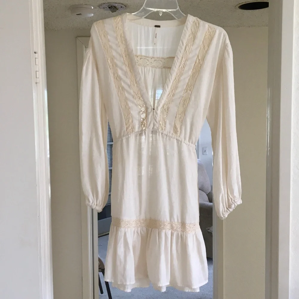 FP/CREAM-“RUGGED BEAUTY”LACE PANEL BOHO SWING DRESS